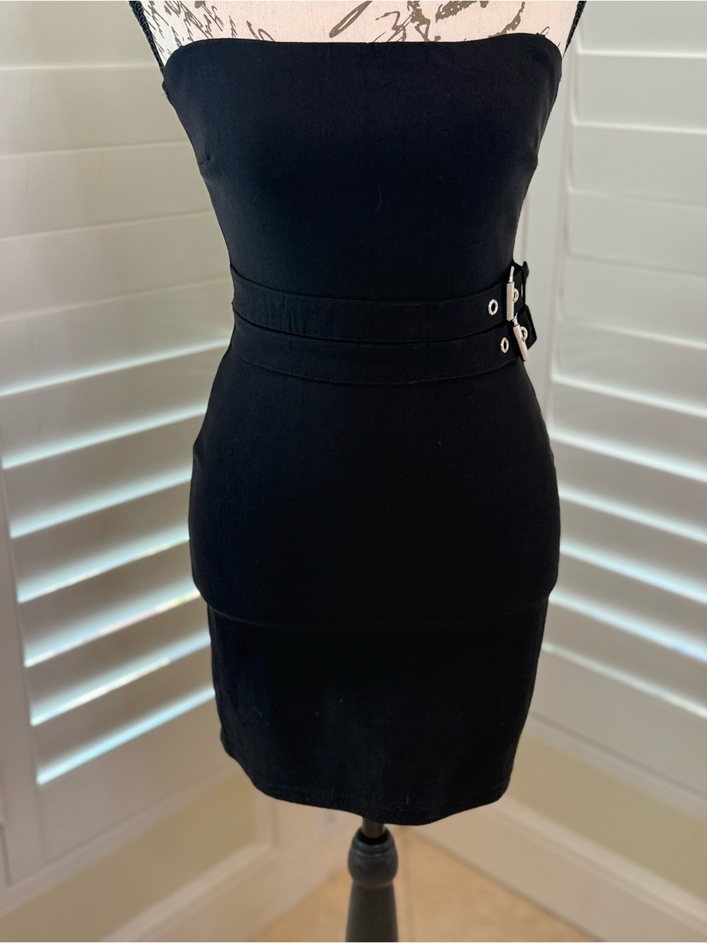 Windsor Black Strapless Buckle Mini Bodycon Dress Size S NWT